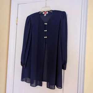 Vintage Navy Sheer Blouse with Pearl Buttons